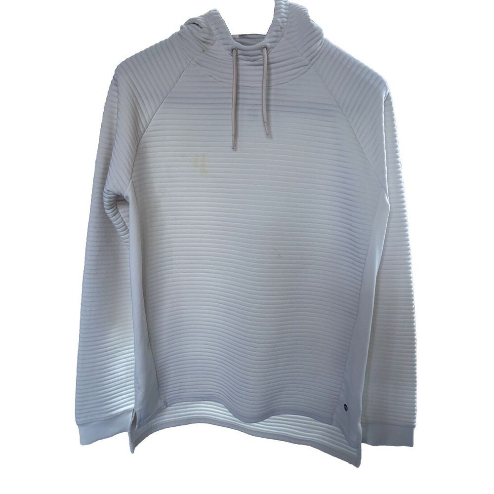Apana Hoodie Women L Ivory White Hooded Long Sleeve High Neck Regular Fit Solid